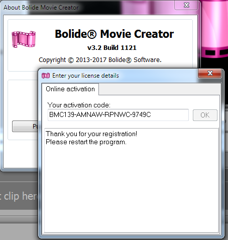 Bolide Movie Creator activation code