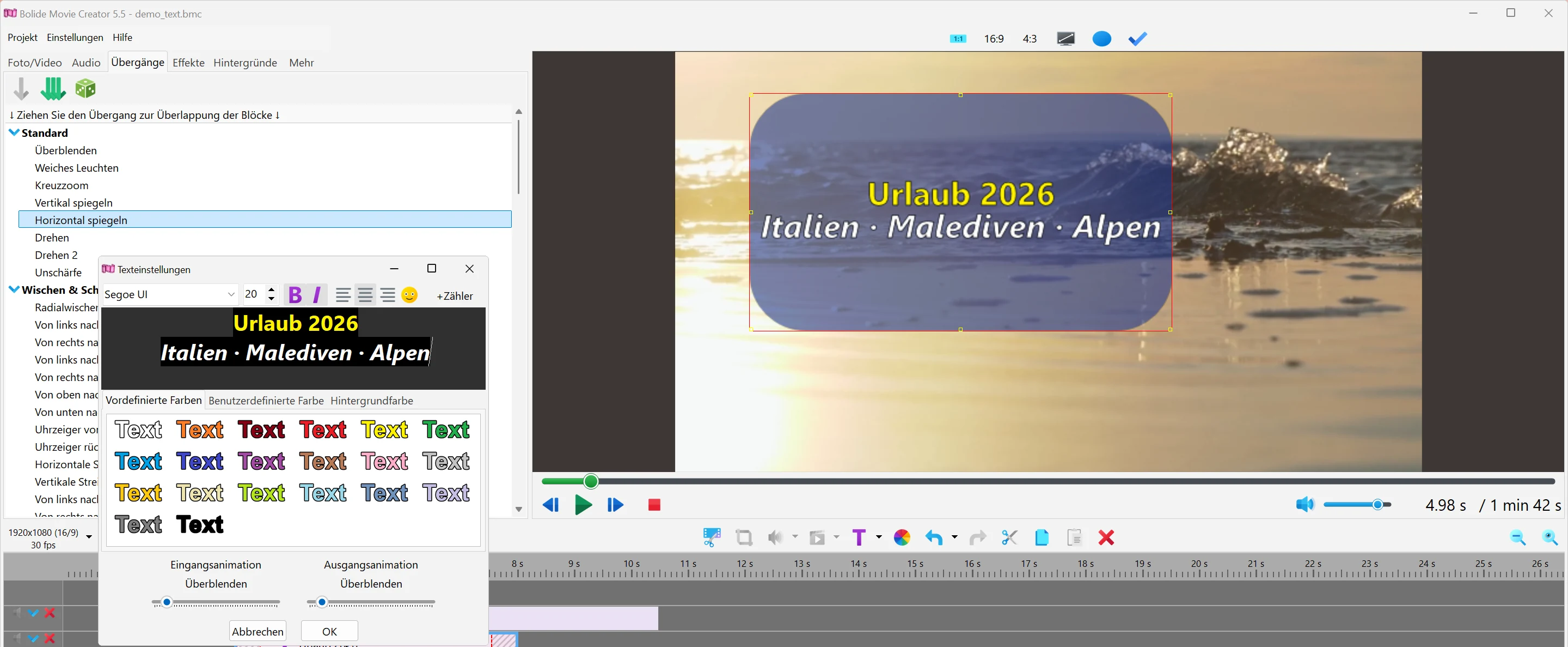 Text zum Video hinzufügen in Bolide Movie Creator