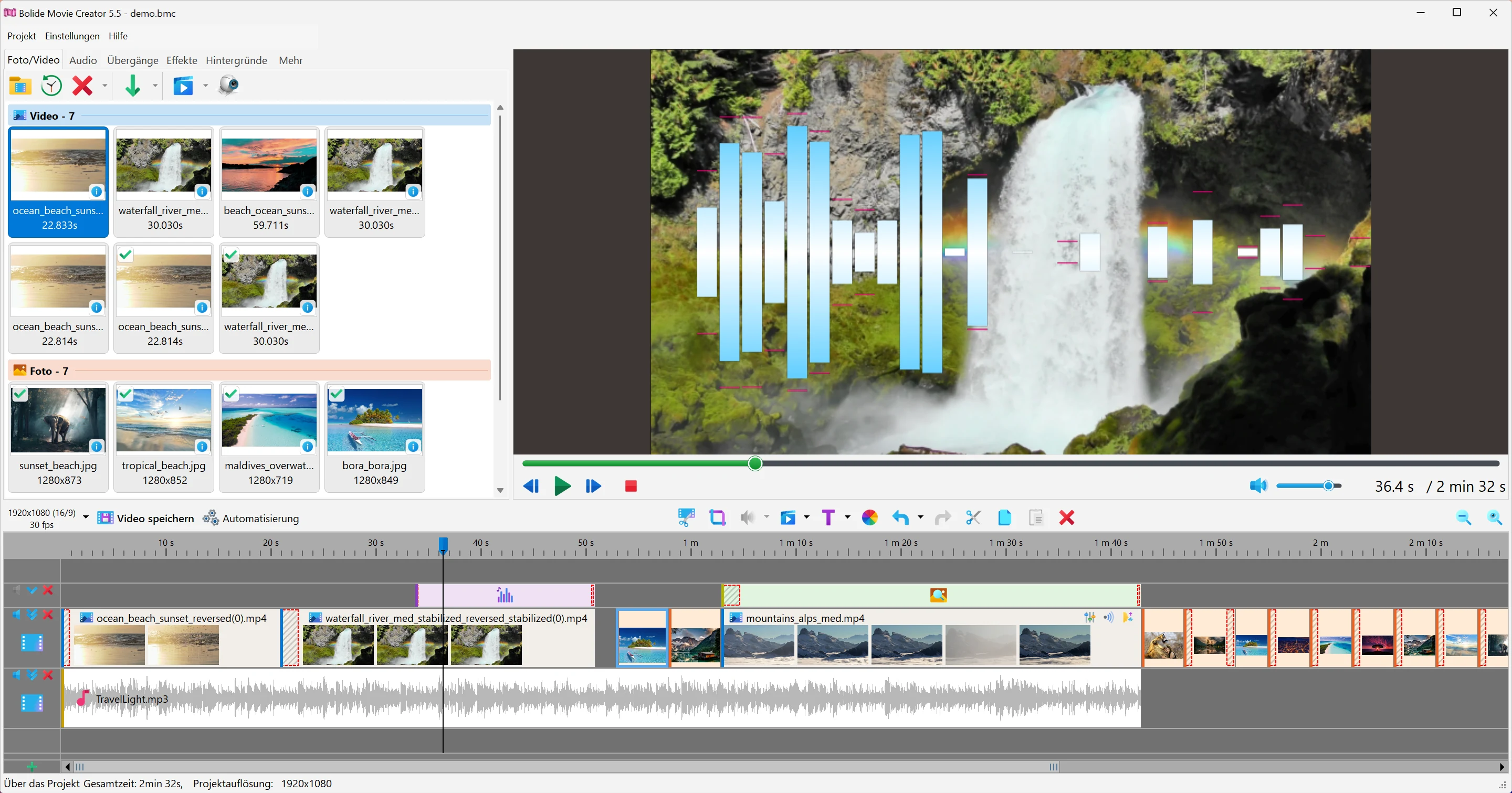 Musikvisualisierung über einem Farbverlauf in Bolide Movie Creator