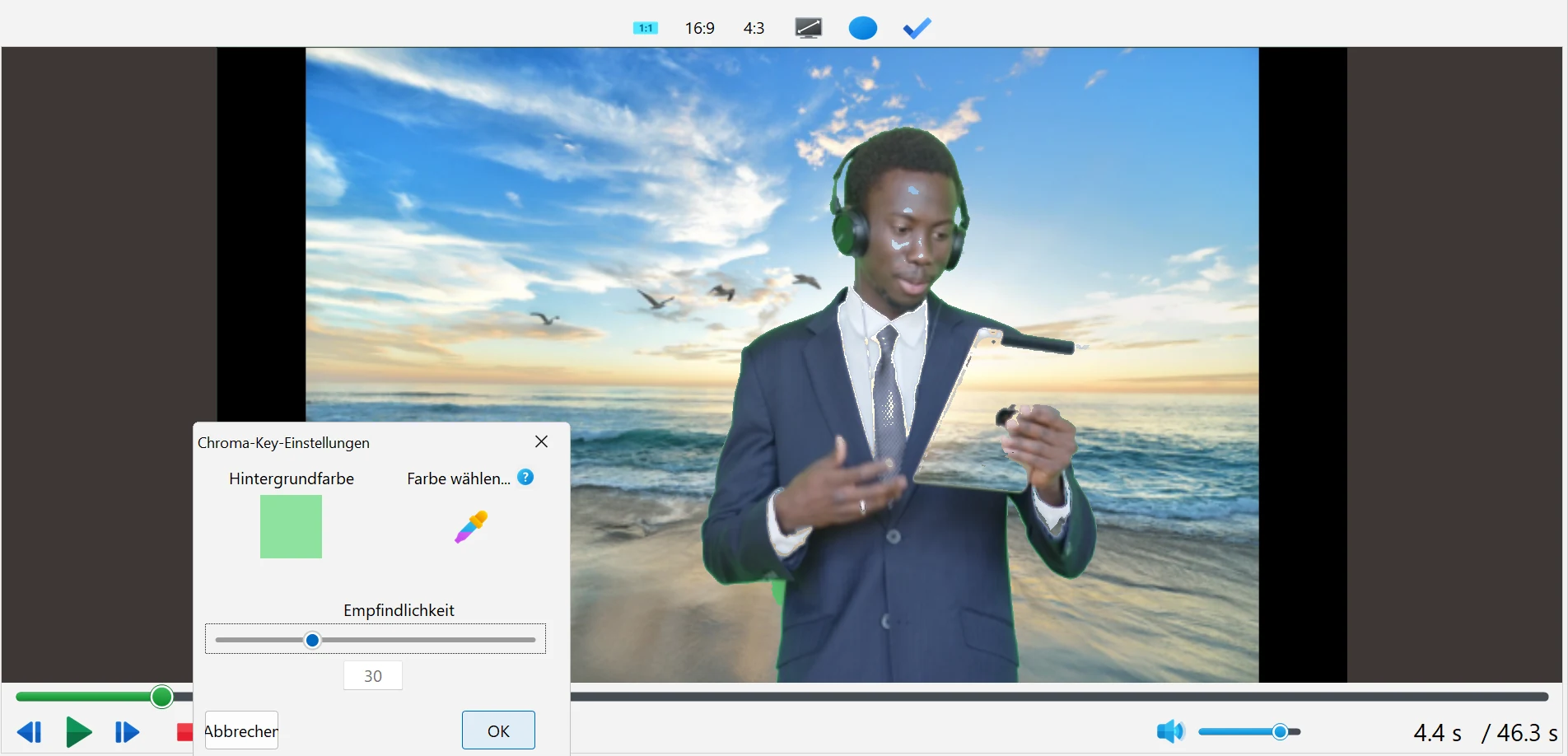 Chromakey-Einstellungen in Bolide Movie Creator