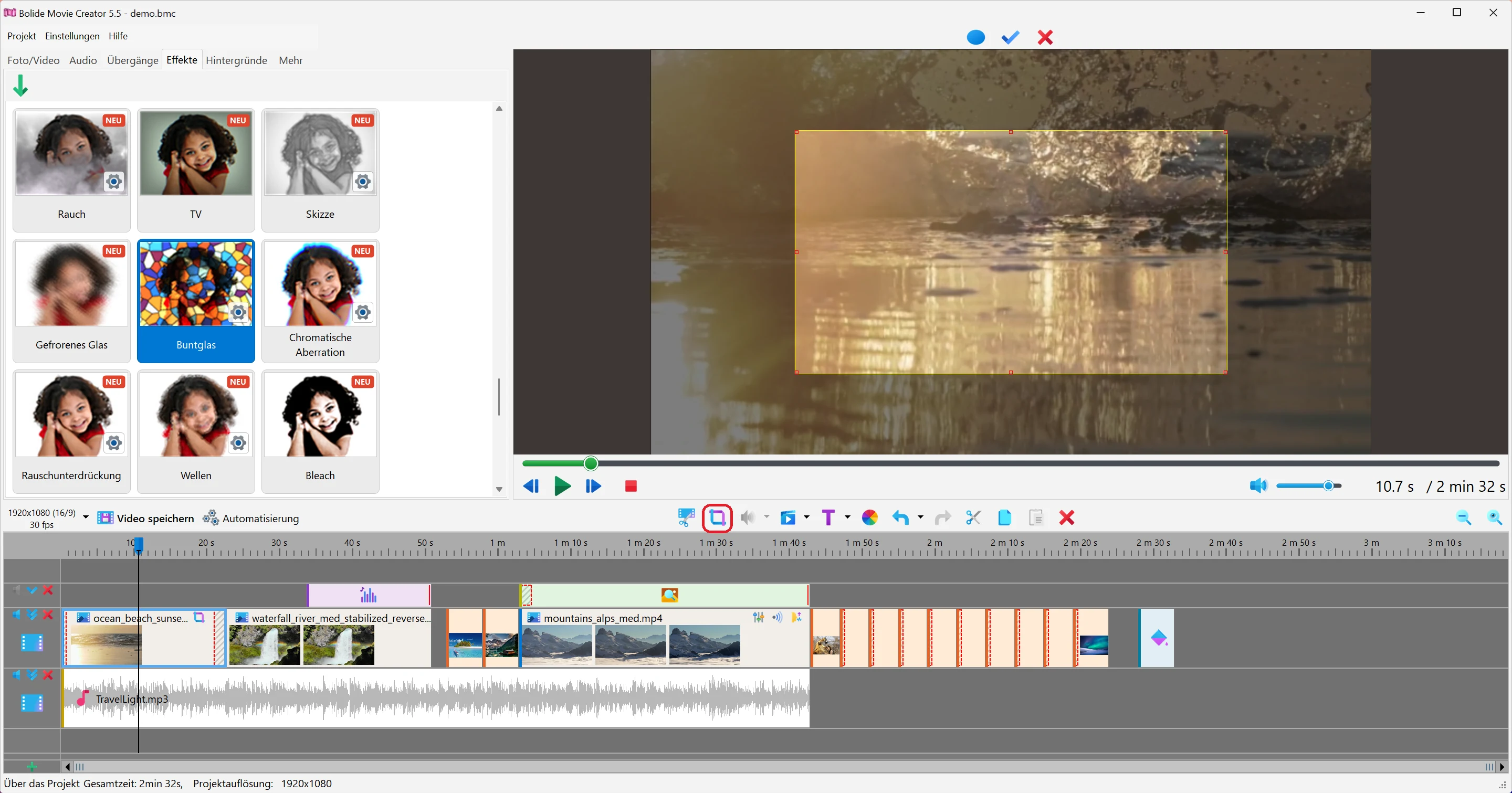 Videobild zuschneiden in Bolide Movie Creator