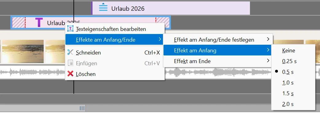 Vordefinierte Effektdauer für den Textkommentar festlegen in Bolide Movie Creator