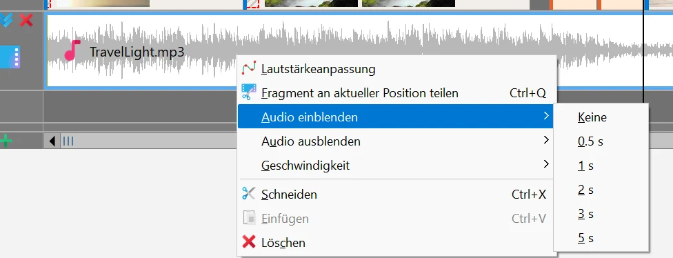 Audio ein- und ausblenden in Bolide Movie Creator