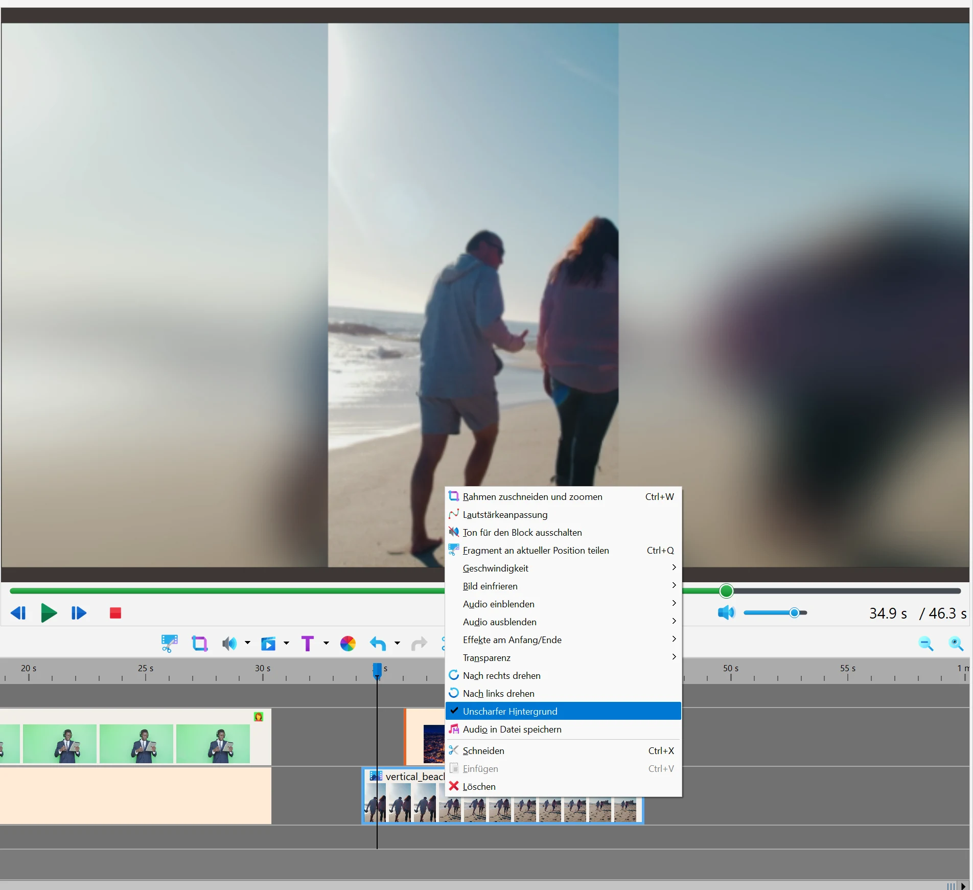 Clips mit anderem Format: schwarze Balken und unscharfer Hintergrund in Bolide Movie Creator
