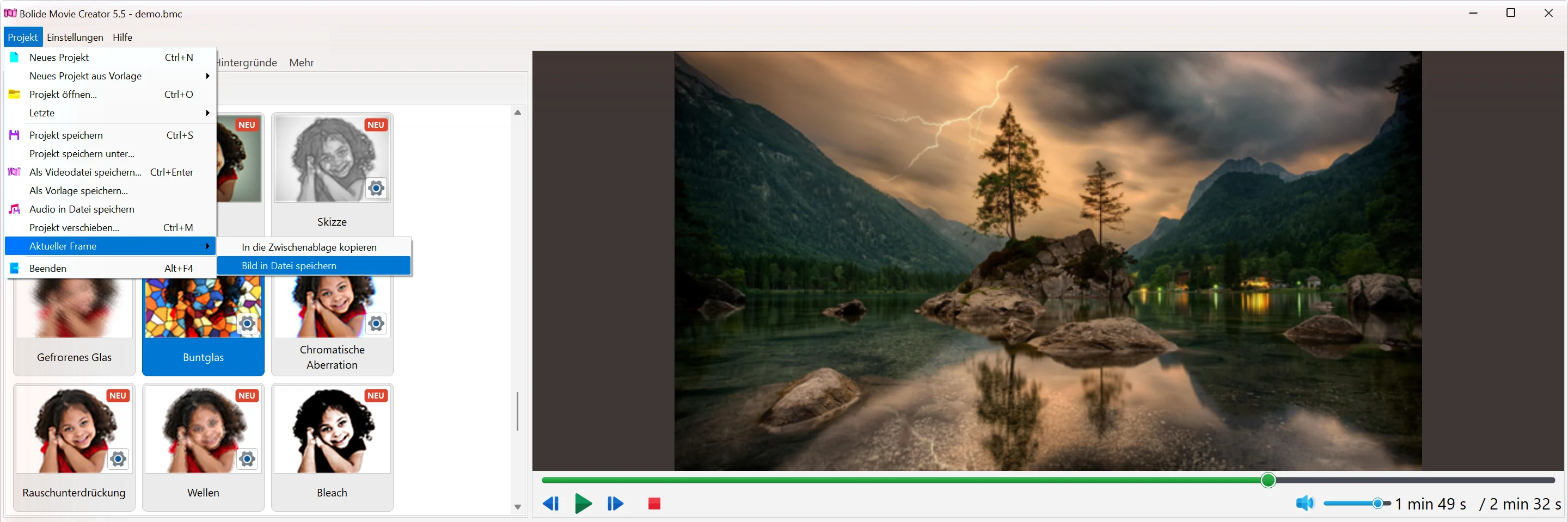 Aktuelles Bild in eine Datei speichern in Bolide Movie Creator