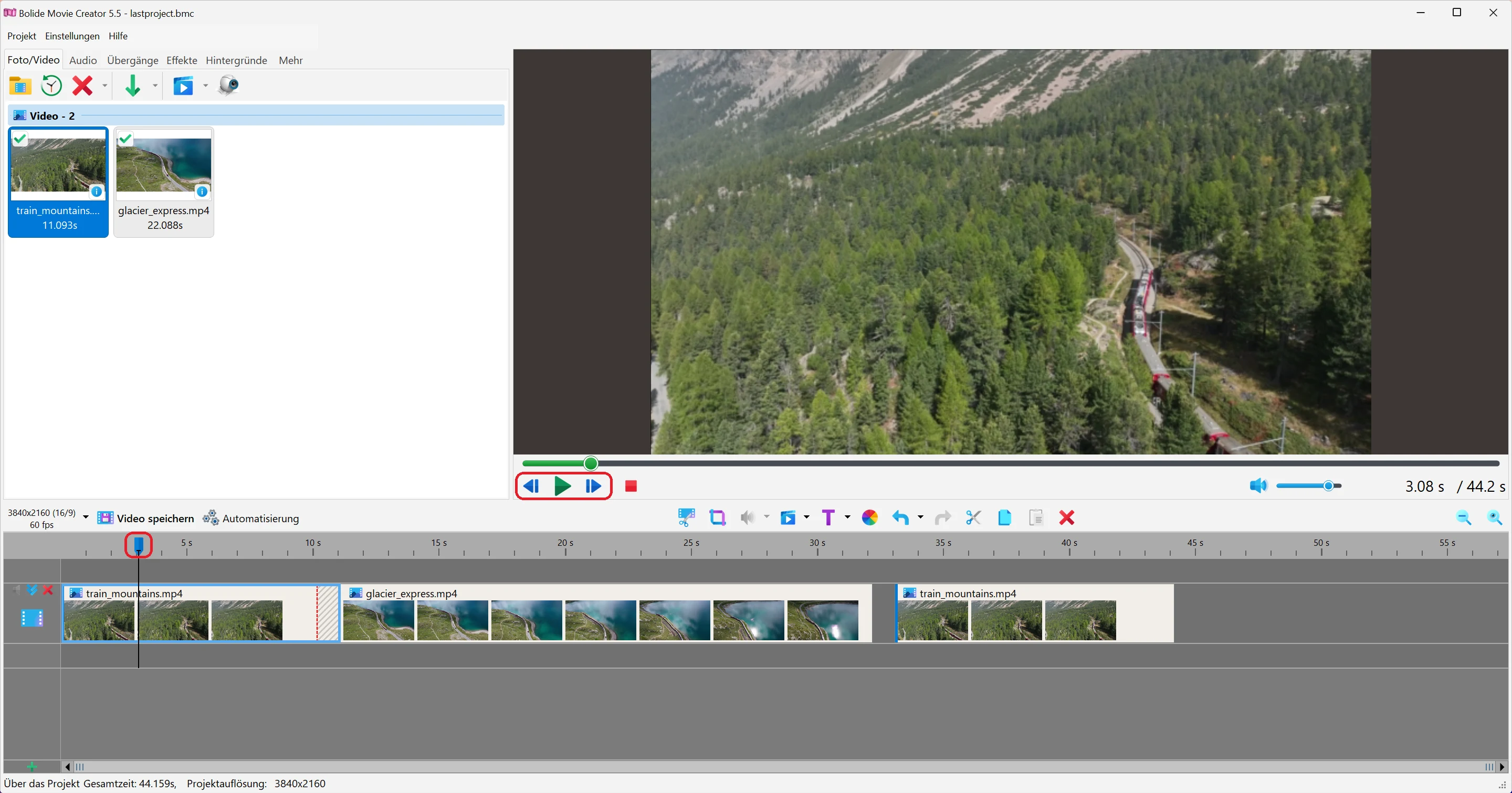 Cursor auf der Timeline in Bolide Movie Creator