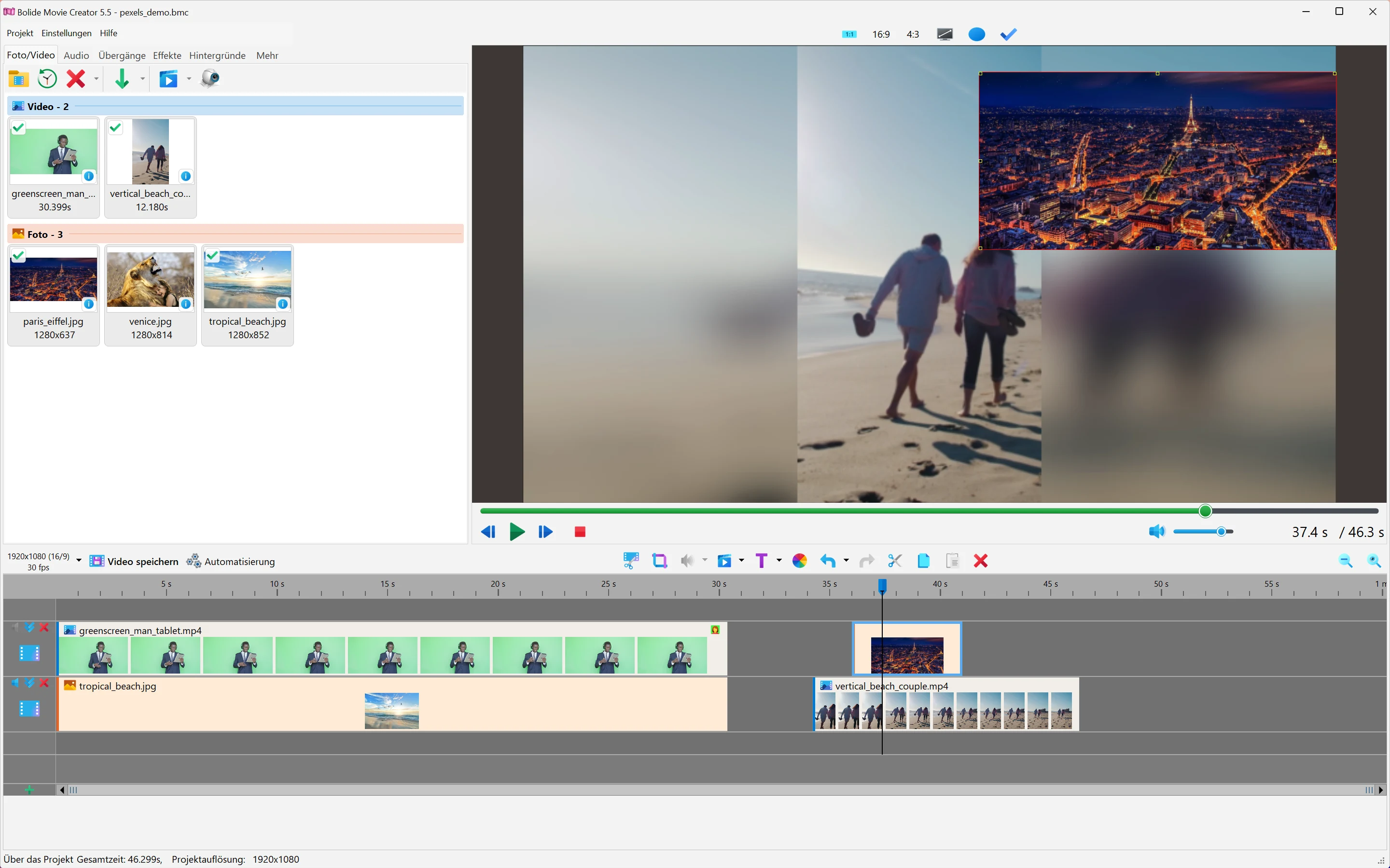 Ein Foto/Video zur Projektbibliothek hinzufügen in Bolide Movie Creator