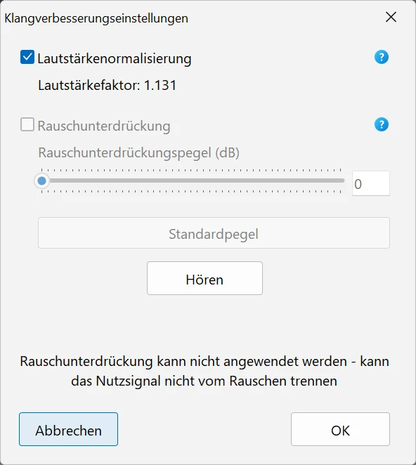 Rauschunterdrückung und Lautstärkenormalisierung in Bolide Movie Creator