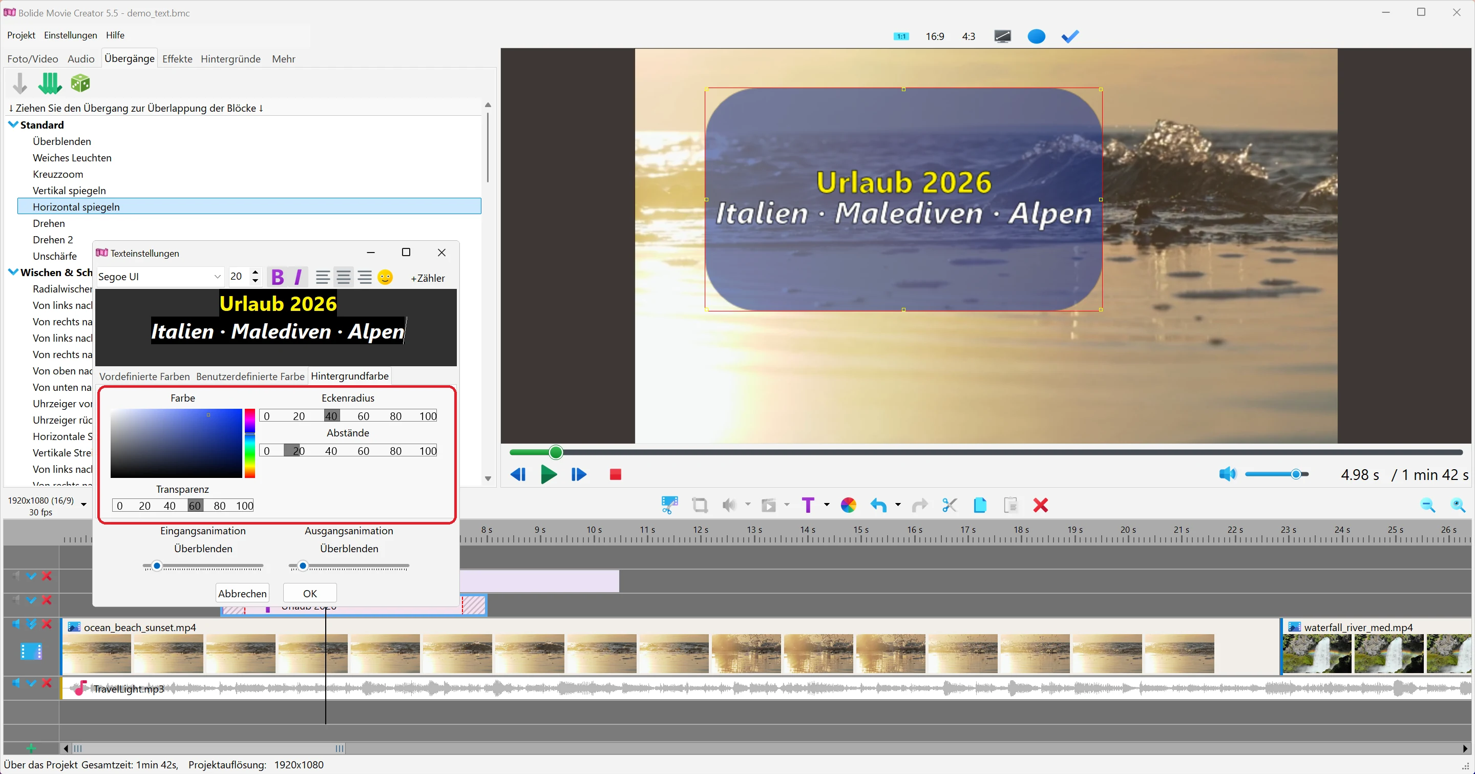 Hintergrund in Bolide Movie Creator