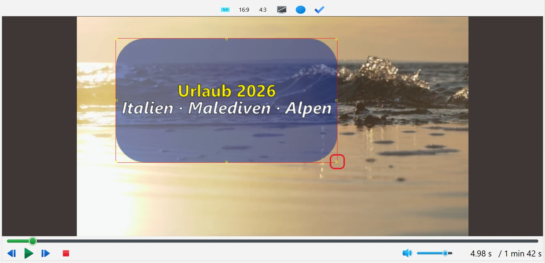 Position und Größe des Textes ändern in Bolide Movie Creator