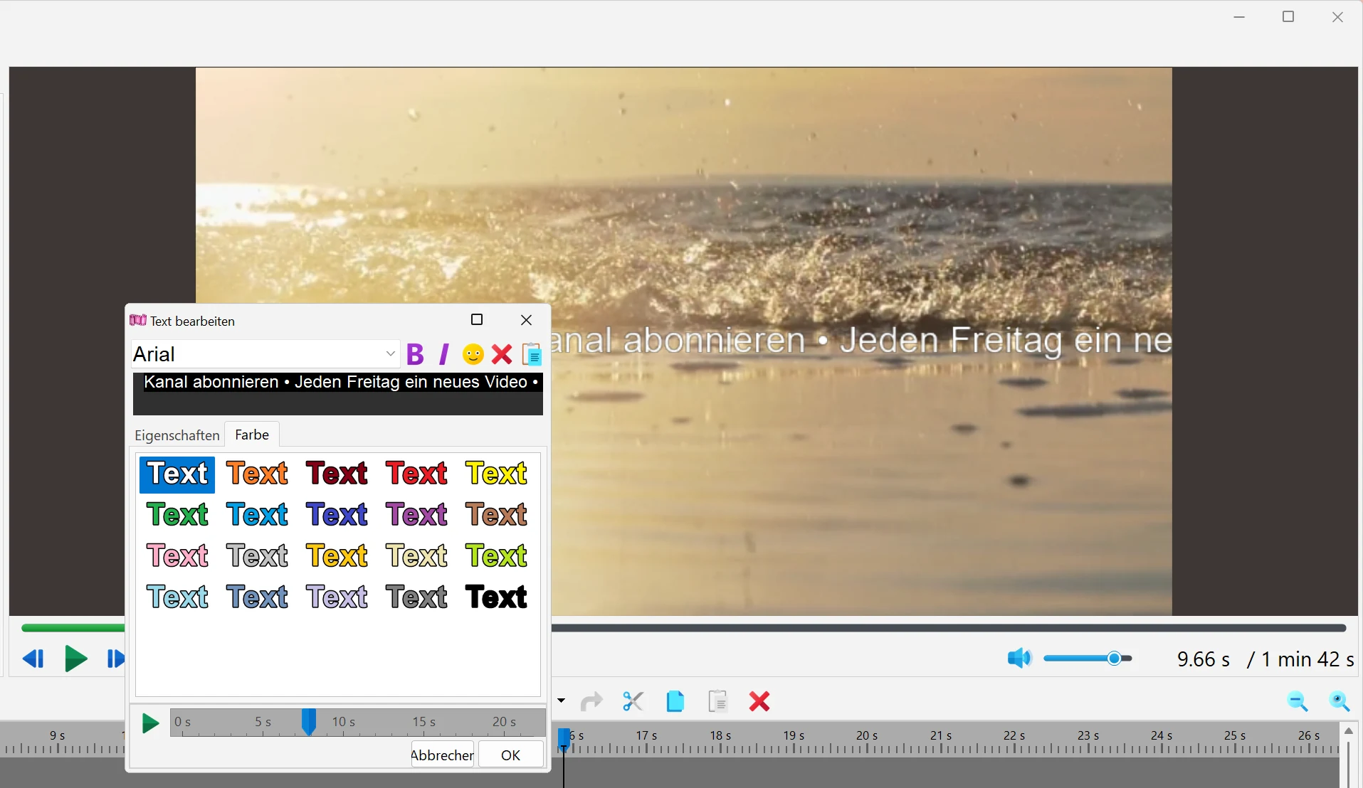 Die Reiter „Eigenschaften“ und „Farbe“ in Bolide Movie Creator