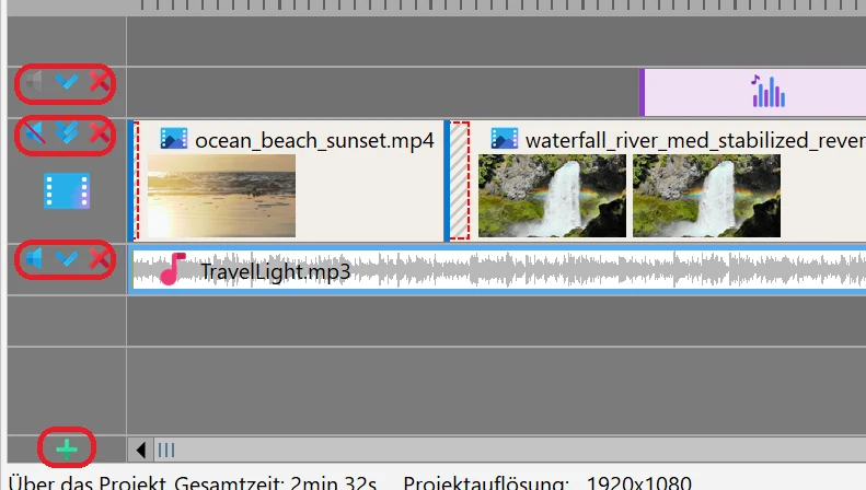 Schaltflächen der Spur in Bolide Movie Creator