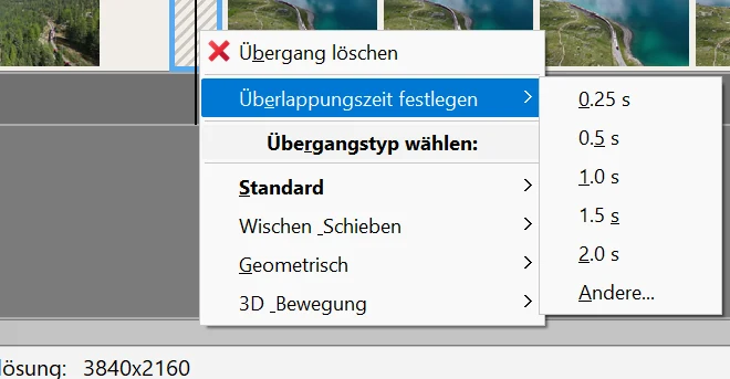 Übergänge und Effekte einstellen in Bolide Movie Creator