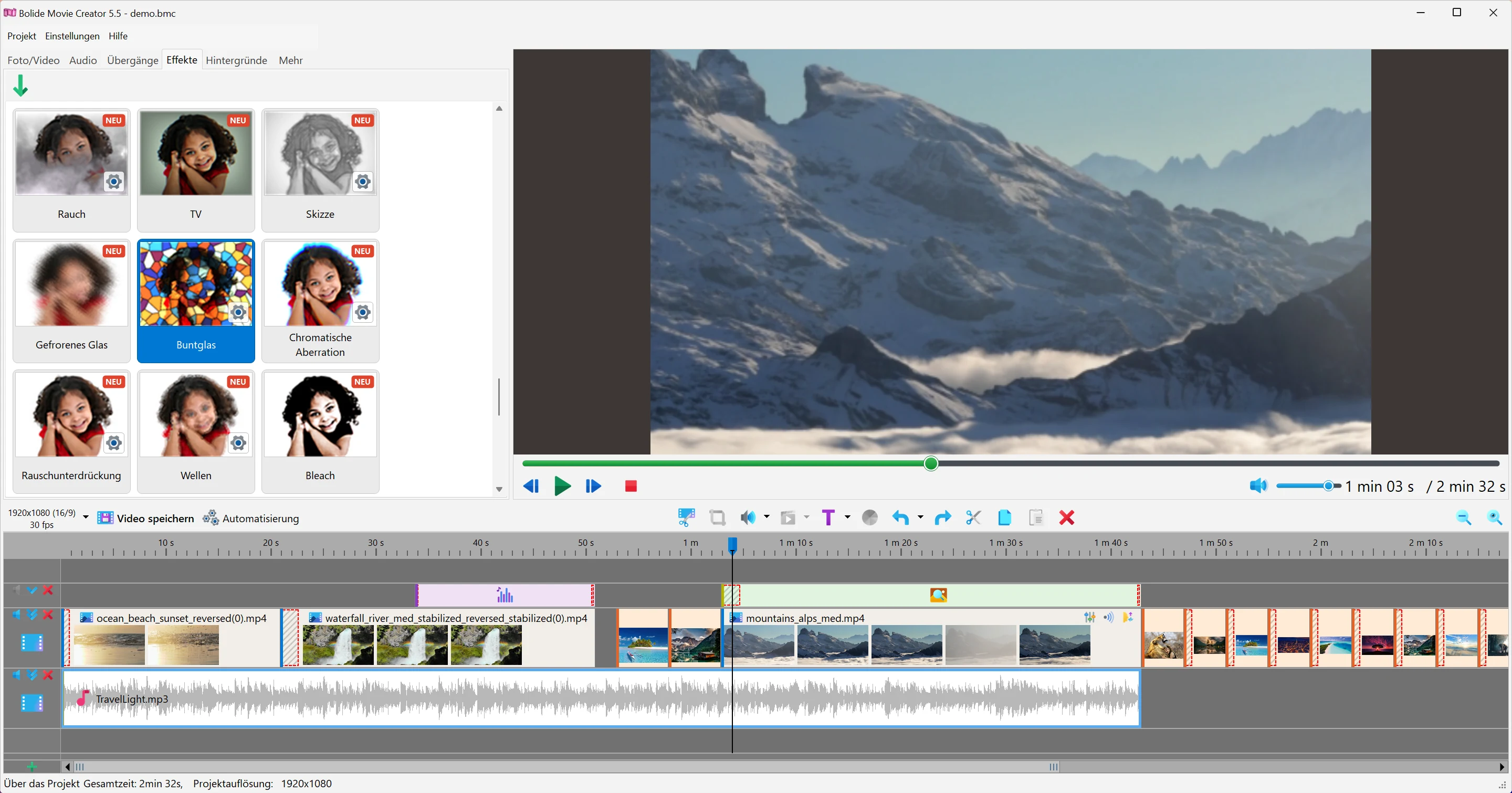 Video heranzoomen in Bolide Movie Creator