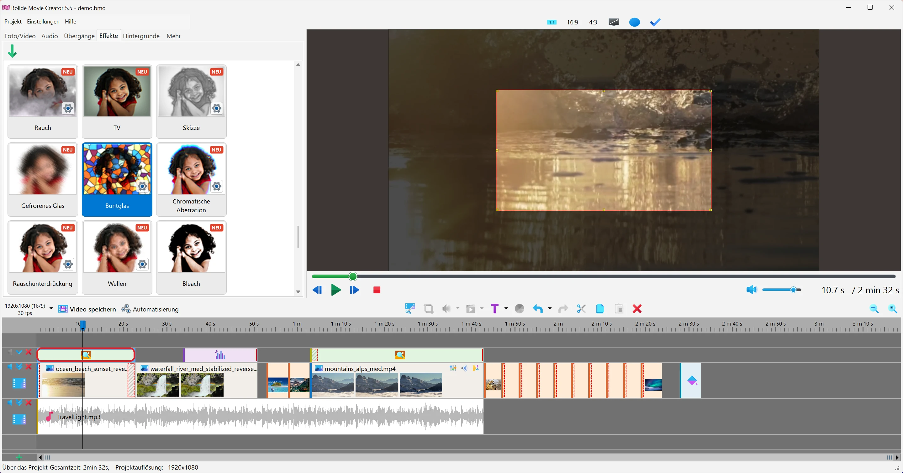 Zoom-Effekt in Bolide Movie Creator anwenden in Bolide Movie Creator