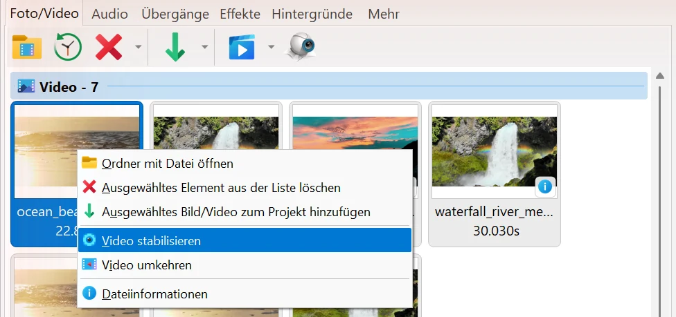 Verwacklungen im Video entfernen in Bolide Movie Creator