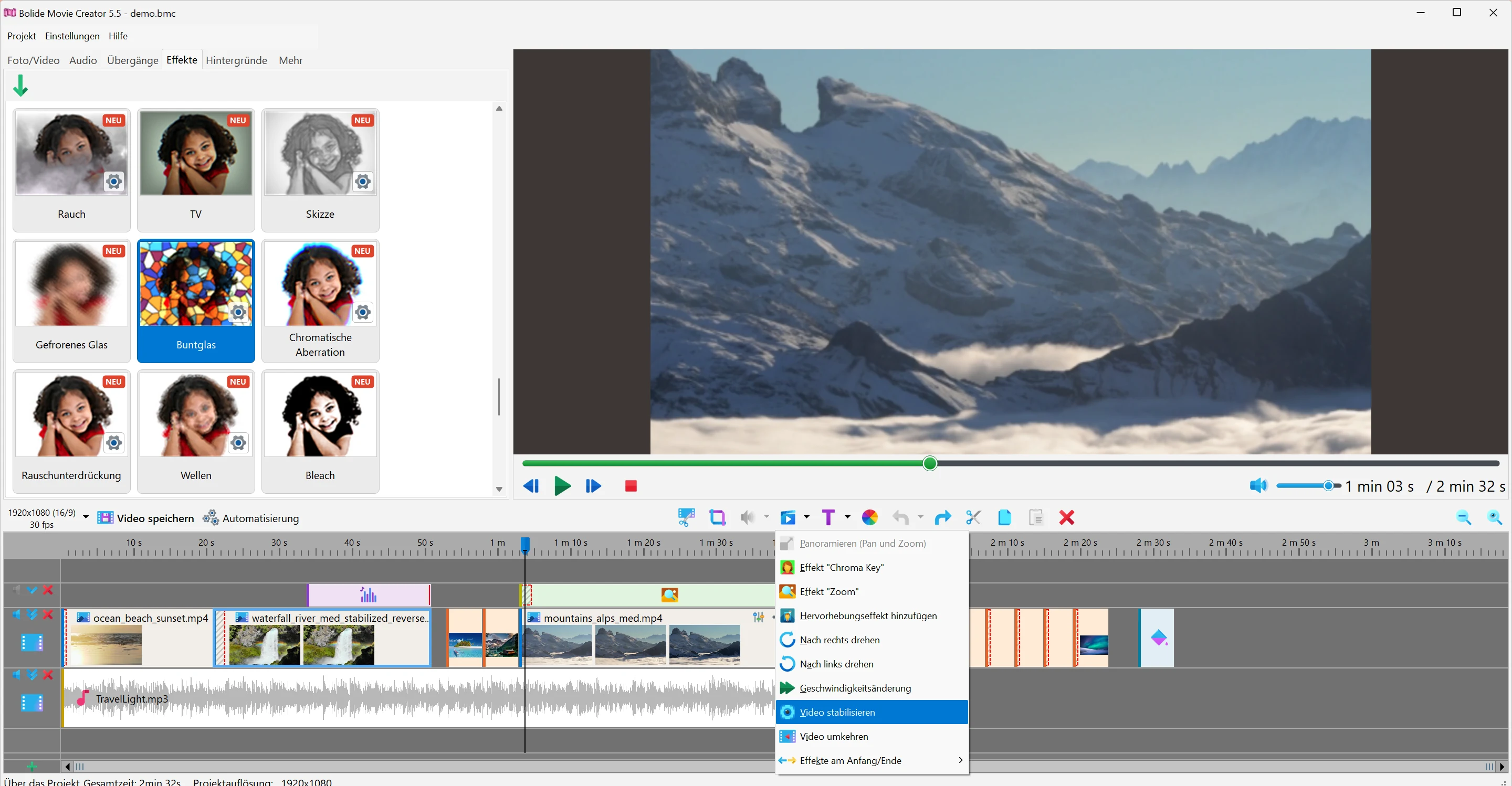 Video stabilisieren in Bolide Movie Creator