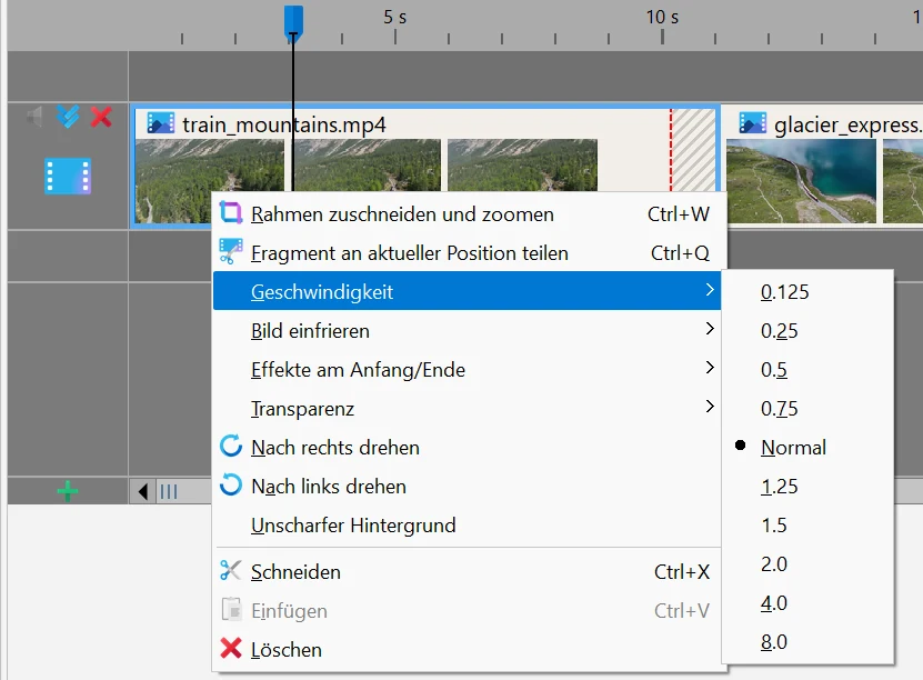 Wiedergabegeschwindigkeit in Bolide Movie Creator ändern