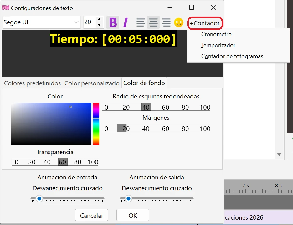añadir un cronómetro al vídeo con Bolide Movie Creator