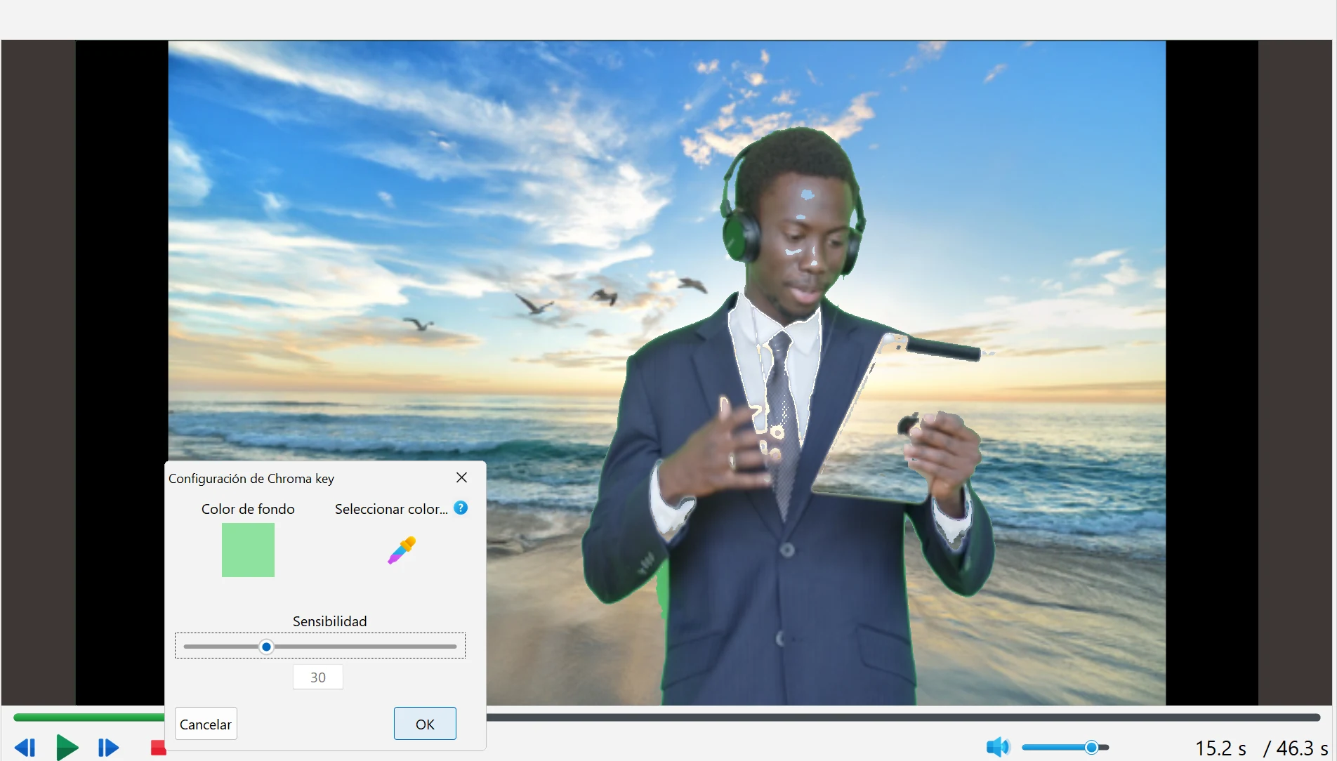 configuración de chromakey en Bolide Movie Creator