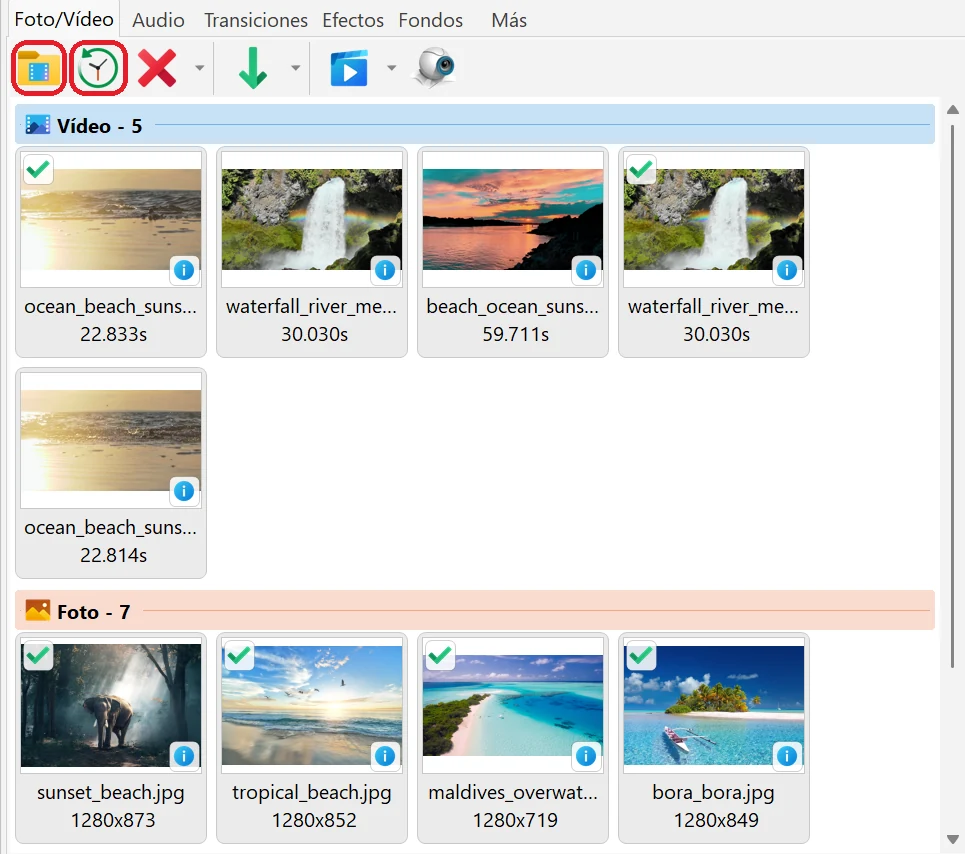 añadir fotos y vídeos en Bolide Movie Creator