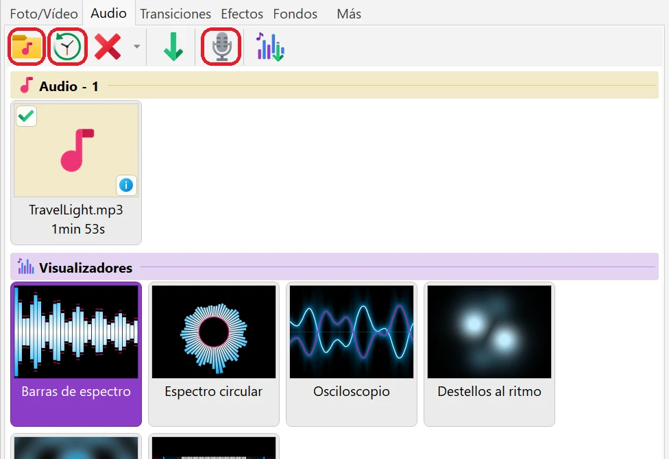 añadir audio en Bolide Movie Creator
