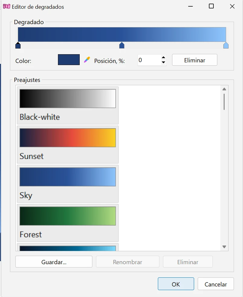 Editor de degradados en Bolide Movie Creator