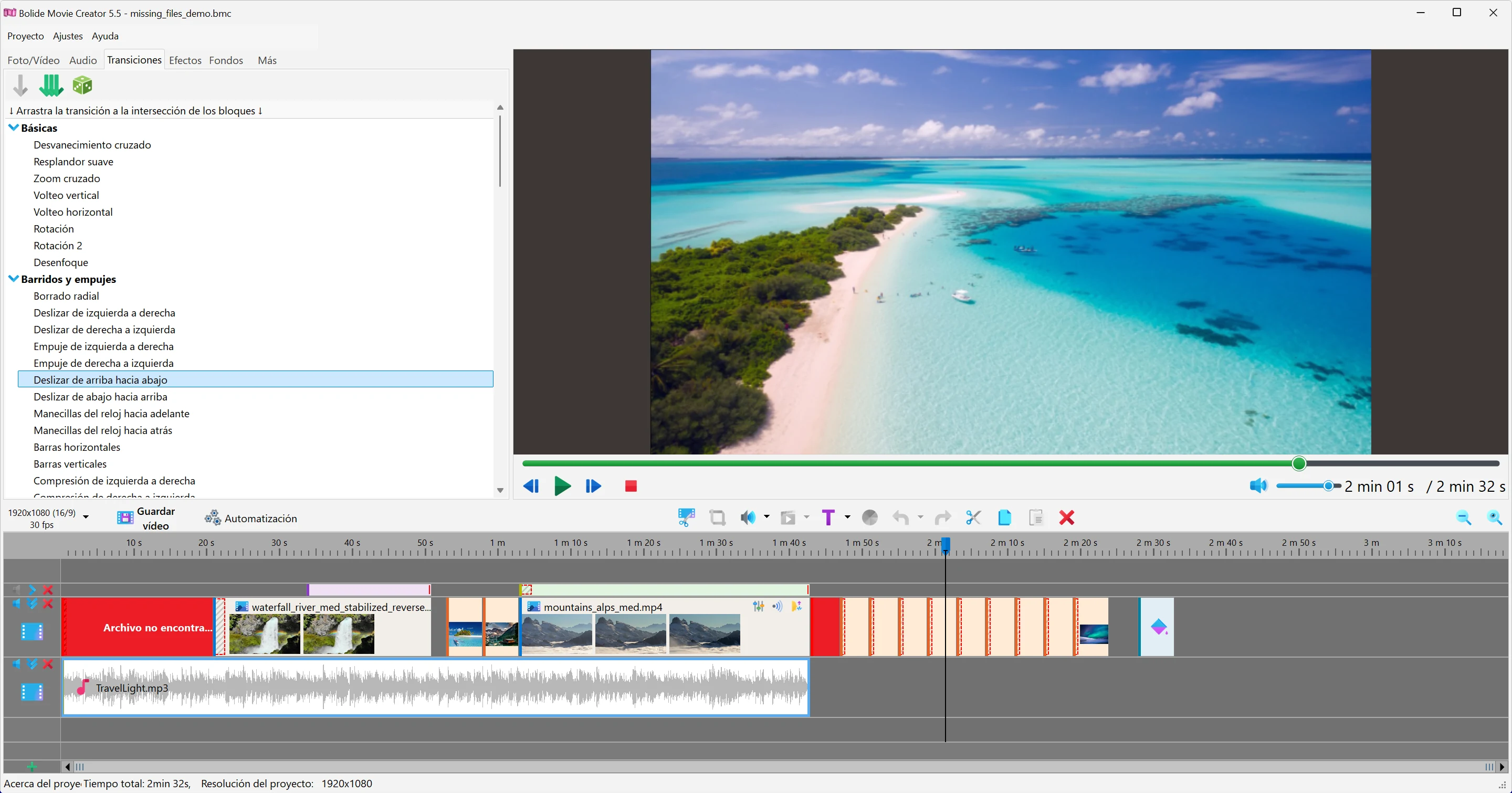 Si faltan archivos en Bolide Movie Creator