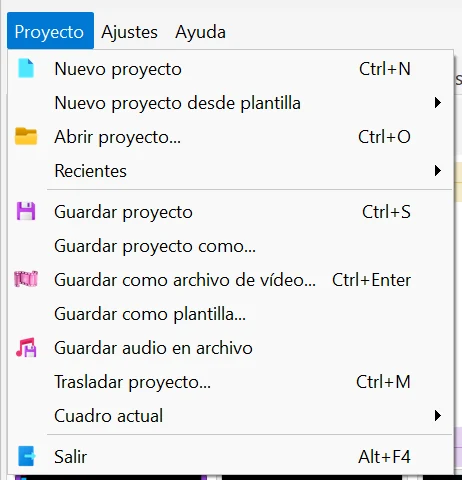 Crear, abrir y guardar un proyecto en Bolide Movie Creator