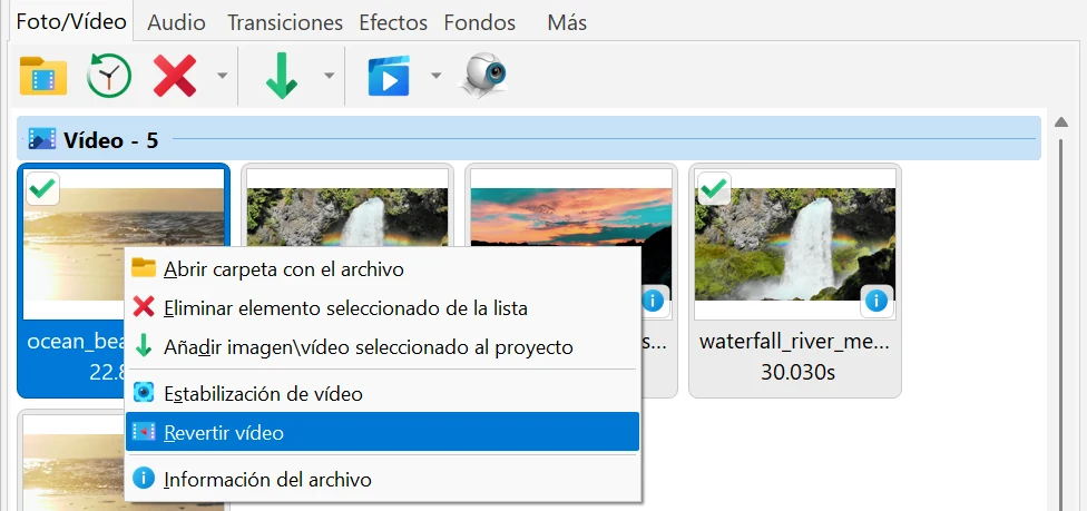 Revertir un archivo completo desde la biblioteca en Bolide Movie Creator