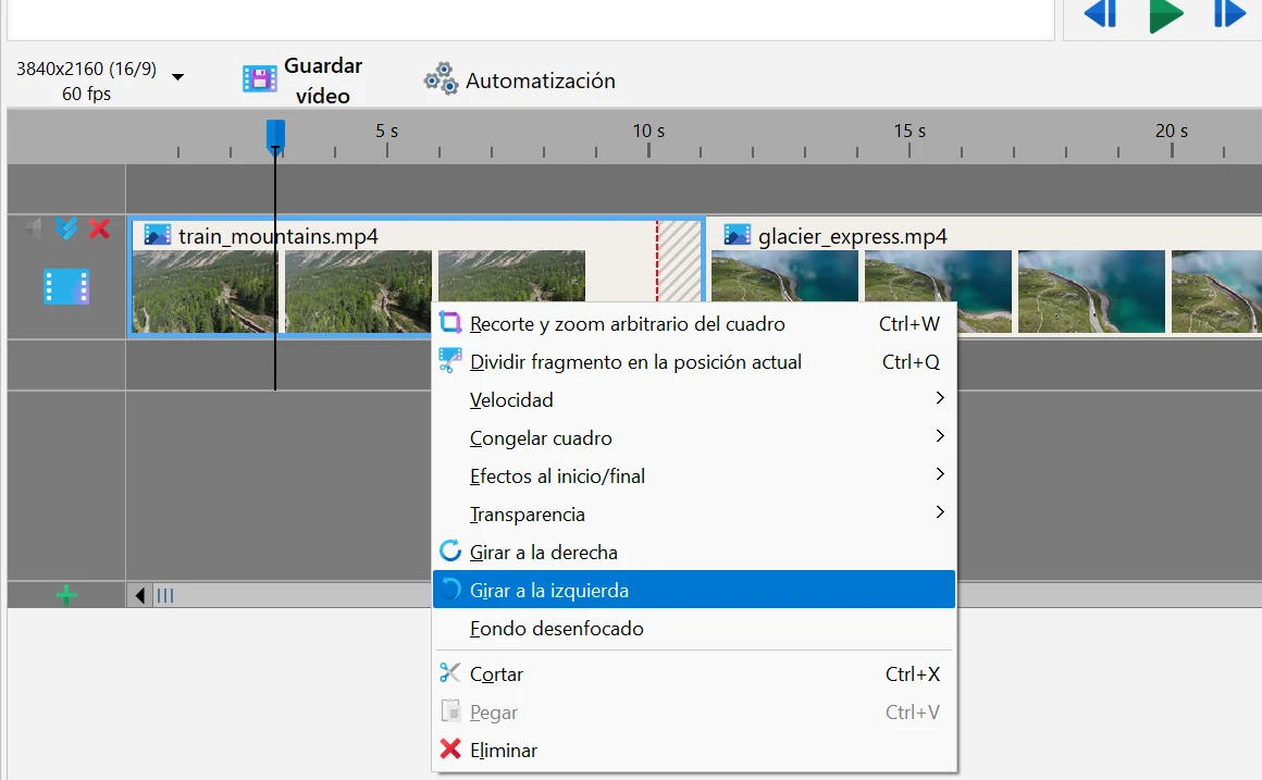 girar un clip de vídeo en Bolide Movie Creator