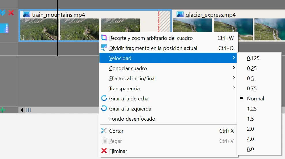 cambiar la velocidad del vídeo en Bolide Movie Creator