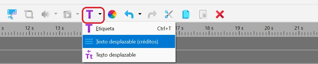 Añadir un bloque de créditos o de cinta de texto en Bolide Movie Creator