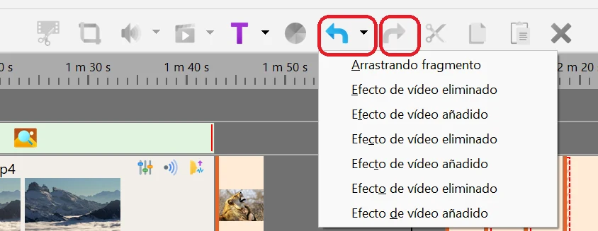 Botones Deshacer y Restaurar en Bolide Movie Creator