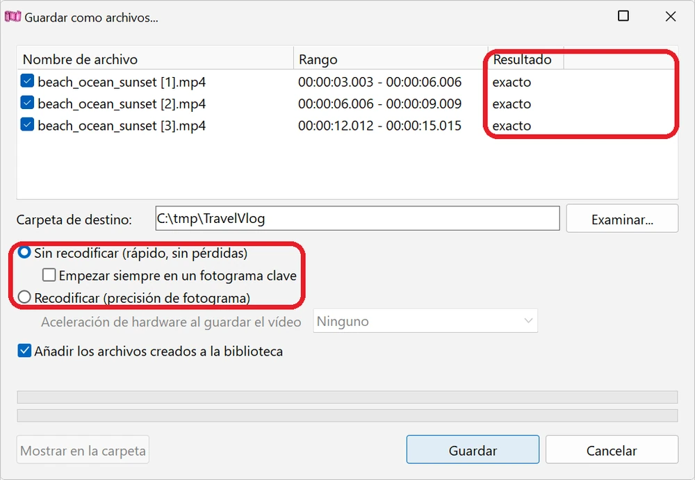 Guardar fragmentos como archivos independientes en Bolide Movie Creator
