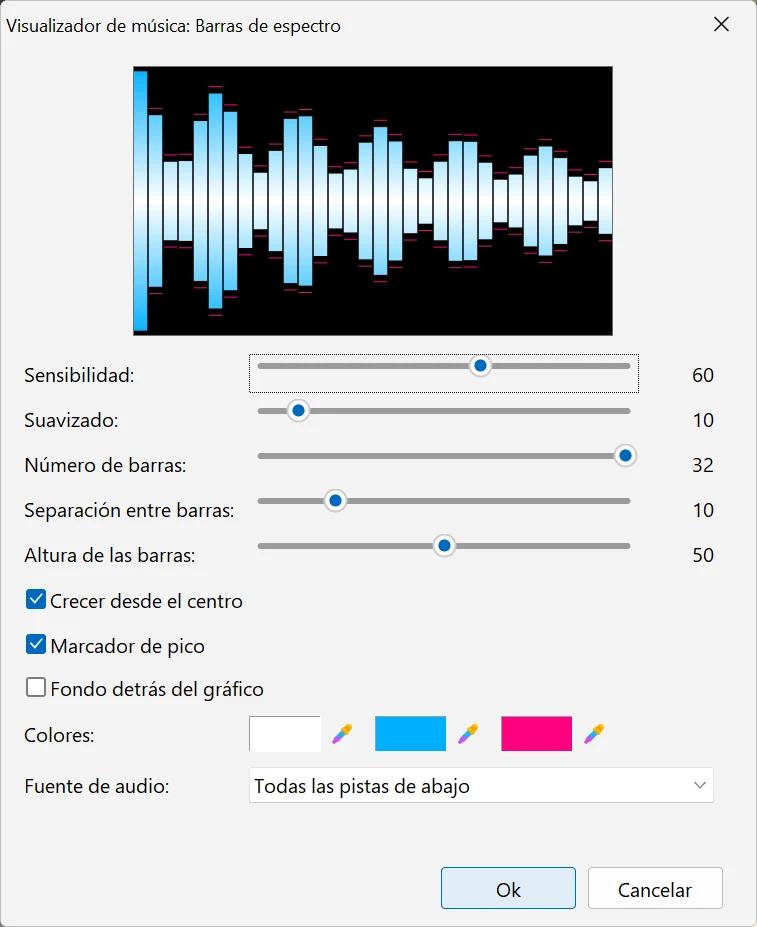 La ventana de ajustes del visualizador en Bolide Movie Creator