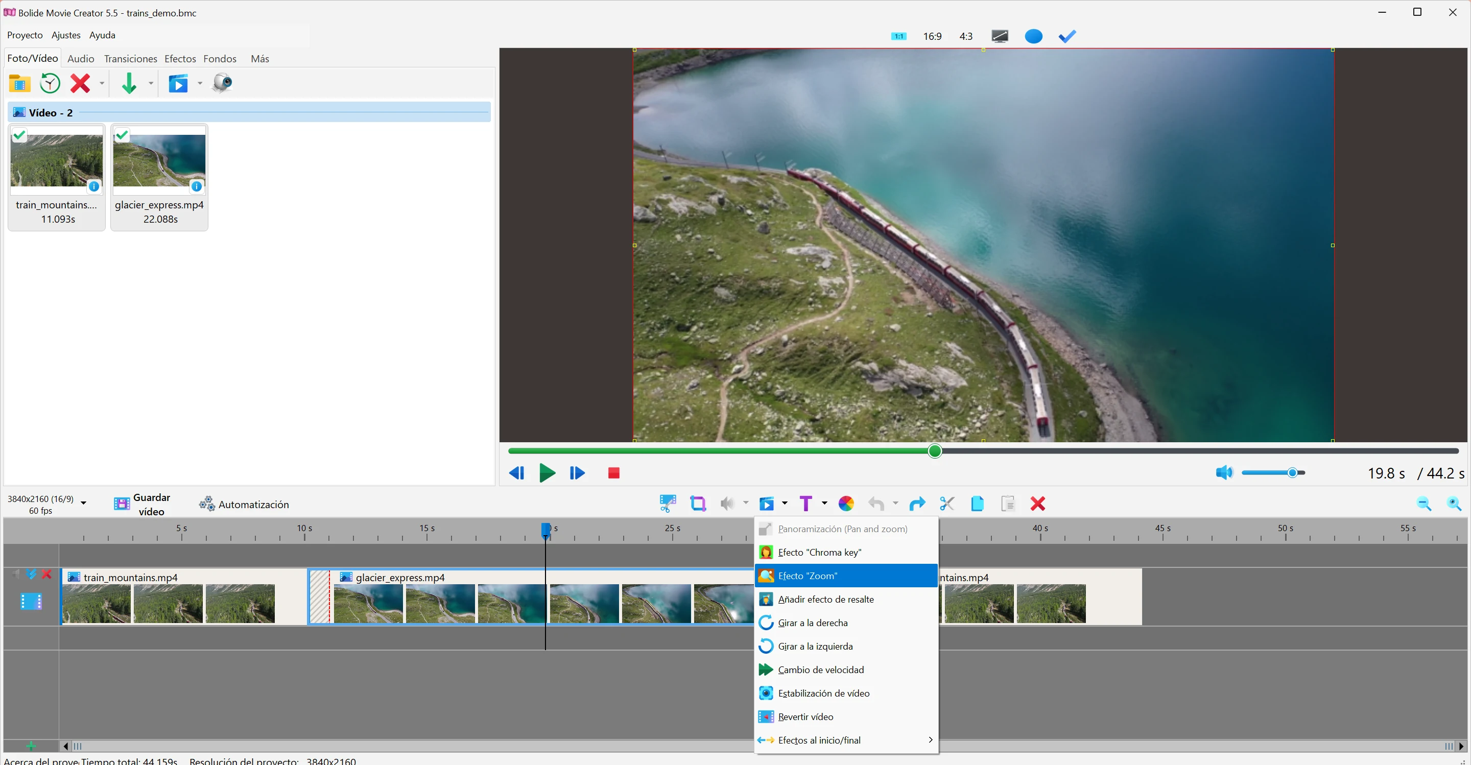 zoom de vídeo en Bolide Movie Creator