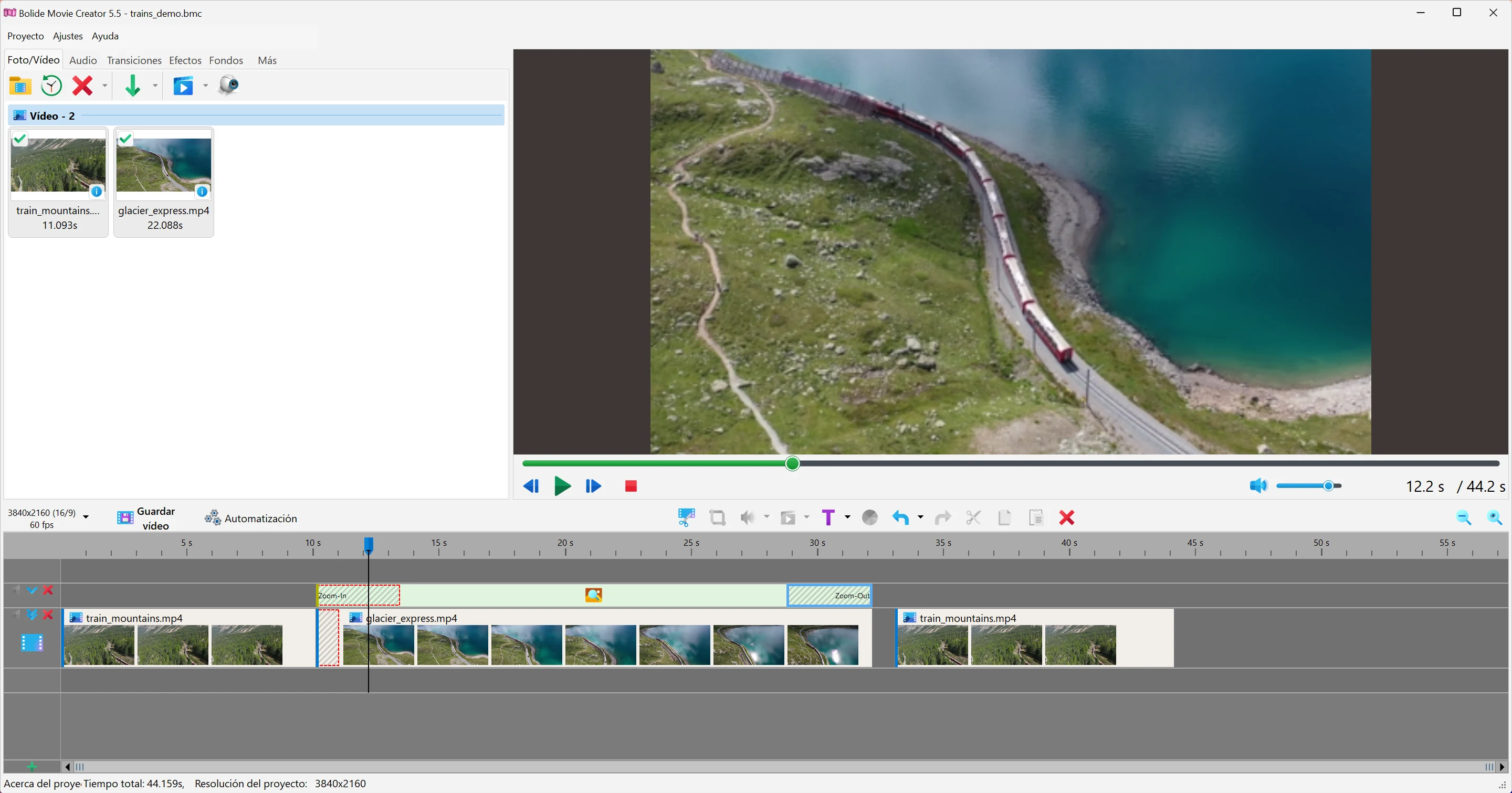 demostración de zoom en Bolide Movie Creator