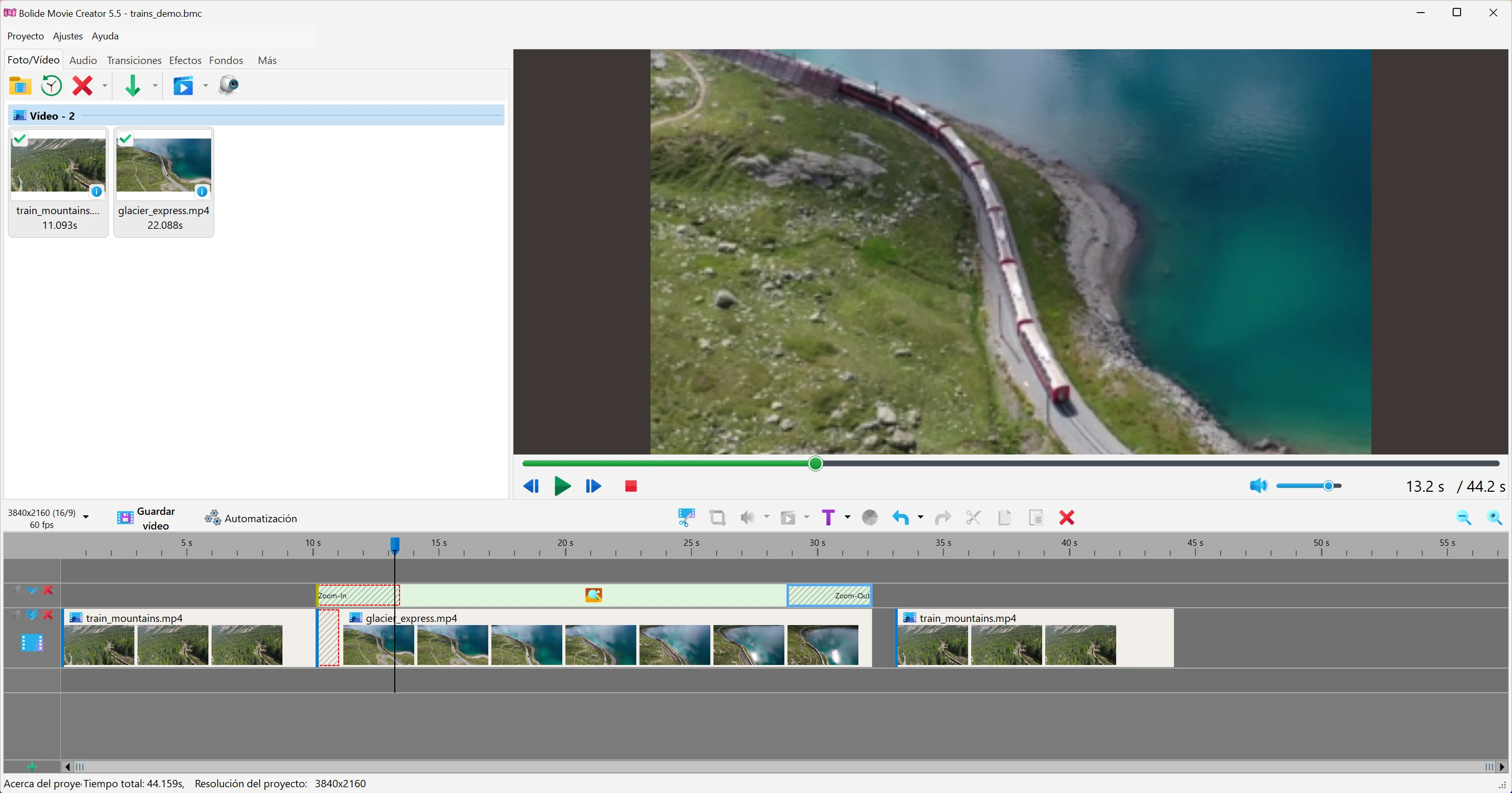 efecto de zoom de vídeo en Bolide Movie Creator