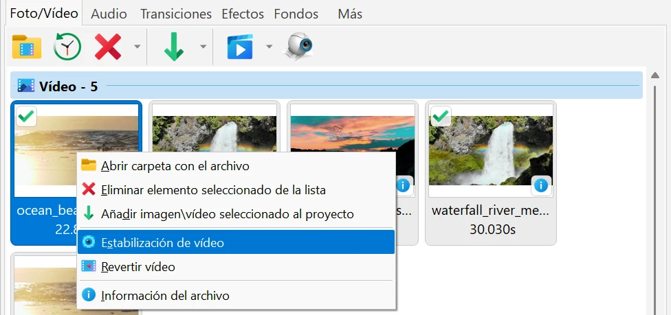 eliminar el temblor del vídeo en Bolide Movie Creator
