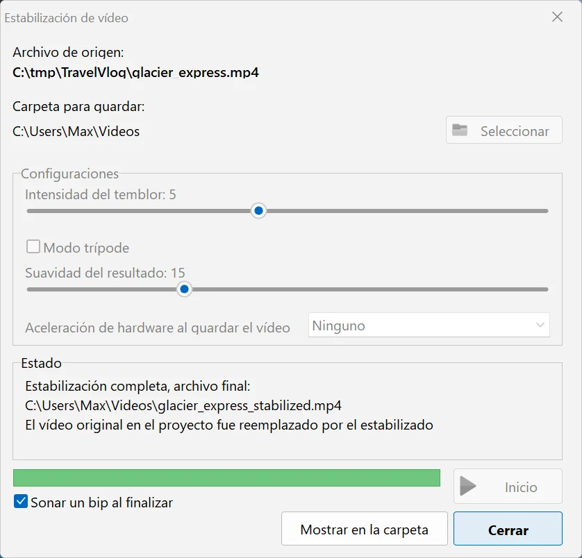 Eliminar el temblor del vídeo en Bolide Movie Creator en Bolide Movie Creator