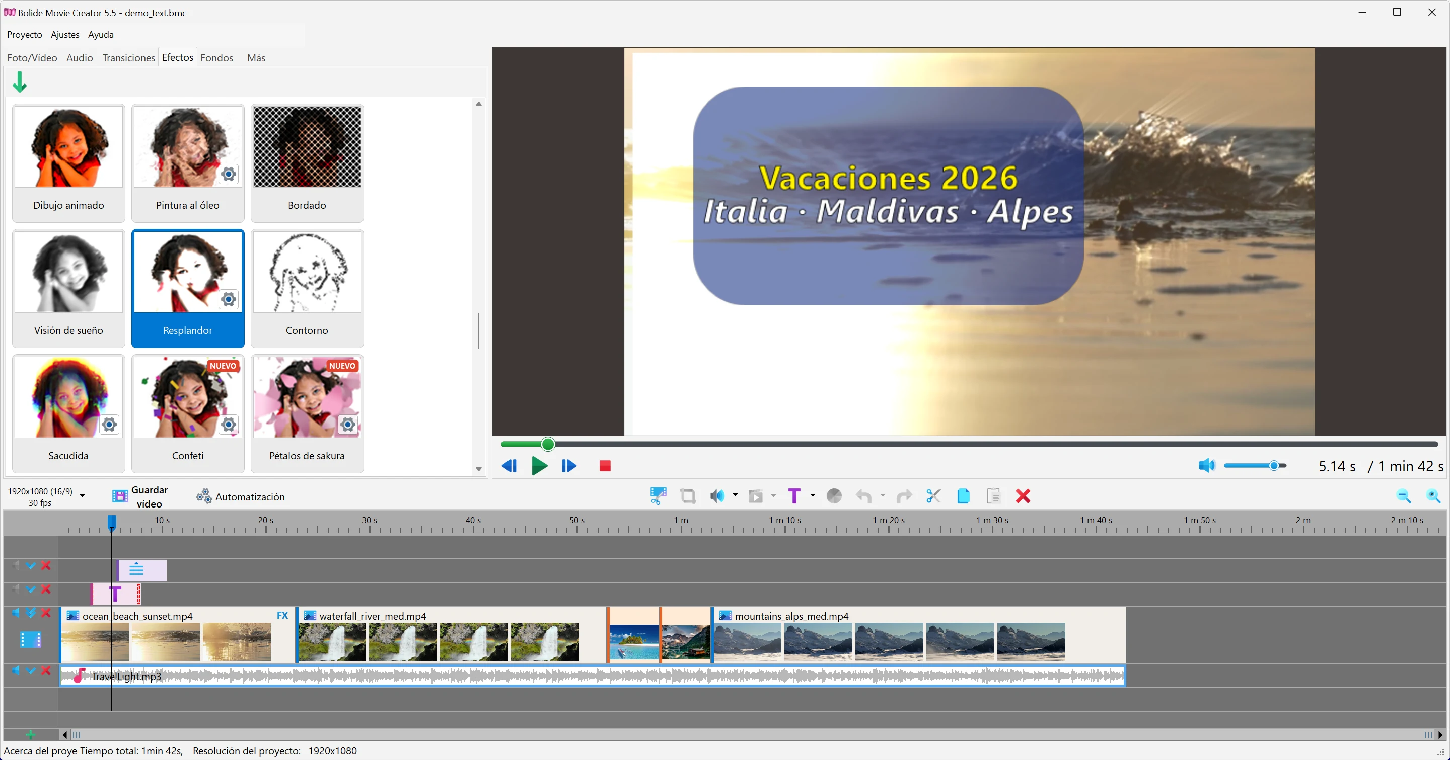 Crear un vídeo casero con Bolide Movie Creator