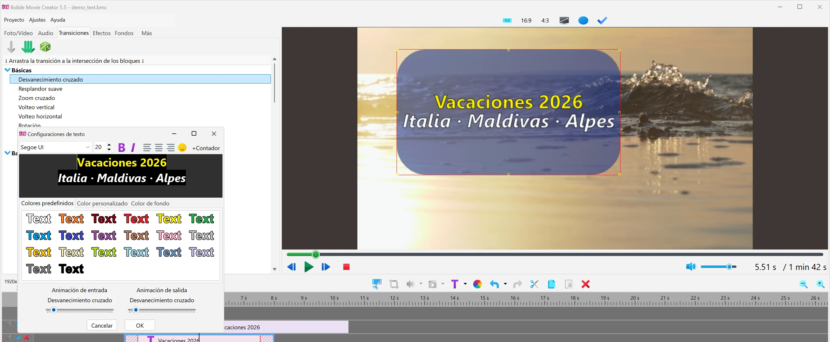 Añadir texto al vídeo con Bolide Movie Creator