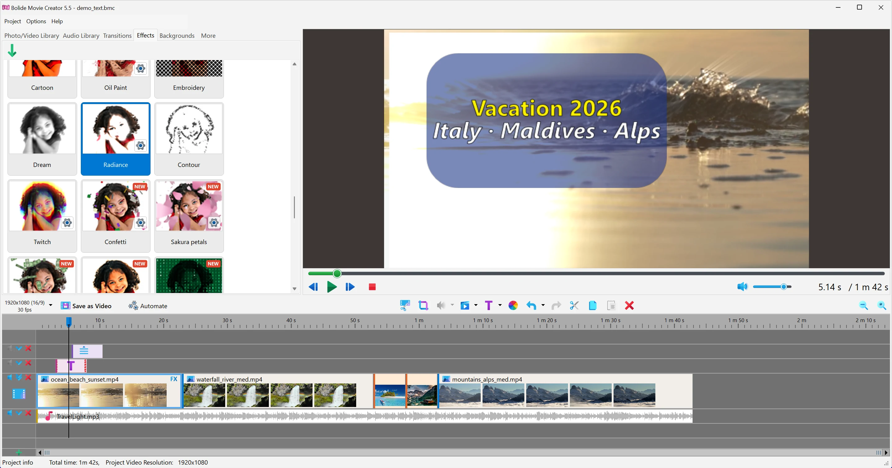 creating a home video with Bolide Movie Creator program