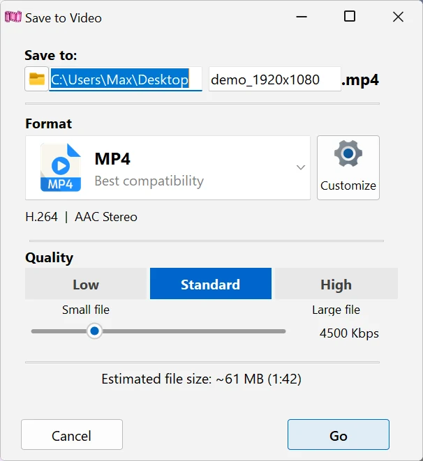 saving the movie using Bolide Movie Creator