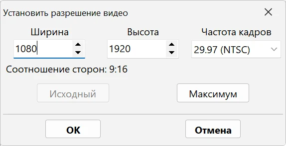 Любой размер: окно «Особый» в Bolide Movie Creator