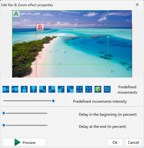 pan and zoom effect settings in Bolide Movie Creator