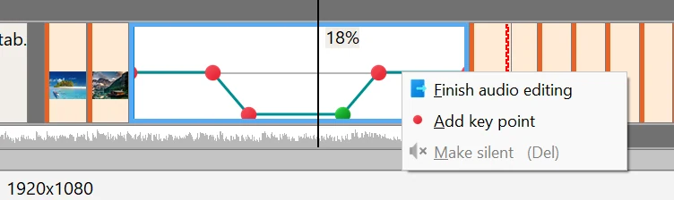 Change the volume of a clip in Bolide Movie Creator