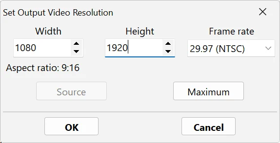 Set any size: the Custom dialog in Bolide Movie Creator