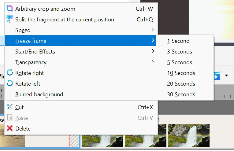 Add a freeze frame in Bolide Movie Creator